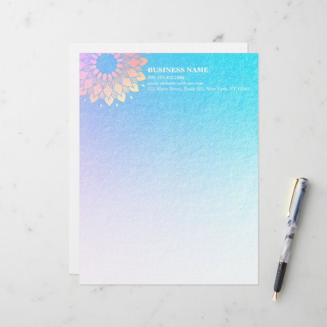 En-tête De Lettre Méditation Yoga Instructeur Rose Gold Foil Mandala (Devant/Arrière en situation)