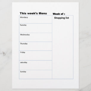En-tête De Lettre menu hebdomadaire feuille de planification des rep