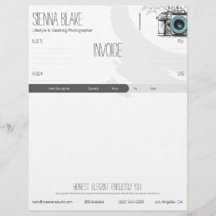 En-tête De Lettre Modèle de facture pour photographe à la chambre bo