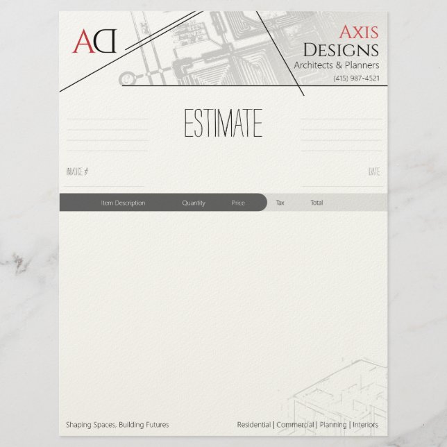 En-tête De Lettre Modèle d'estimation d'architecte avec conception d (Devant)