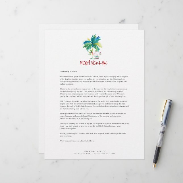 En-tête De Lettre Modèle en-tête de Noël Tropical (Devant/Arrière en situation)