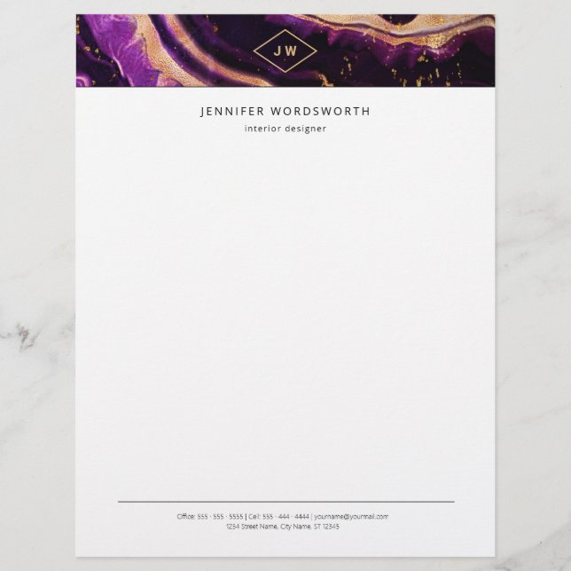 En-tête De Lettre Monogramme Aquarelle Professionnelle Purple Agate (Devant)