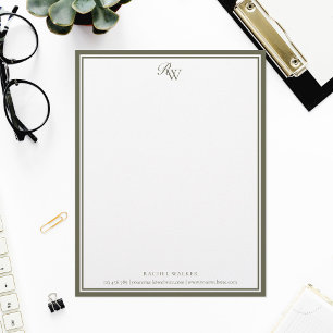 En-tête De Lettre Monogramme élégant vert olive Deux Bordures