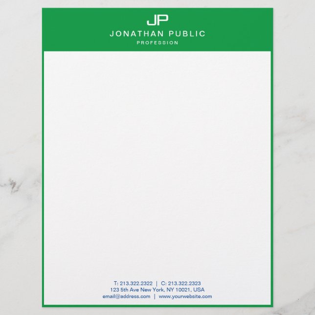 En-tête De Lettre Monogramme Modèle initial Vert blanc personnalisab (Devant)