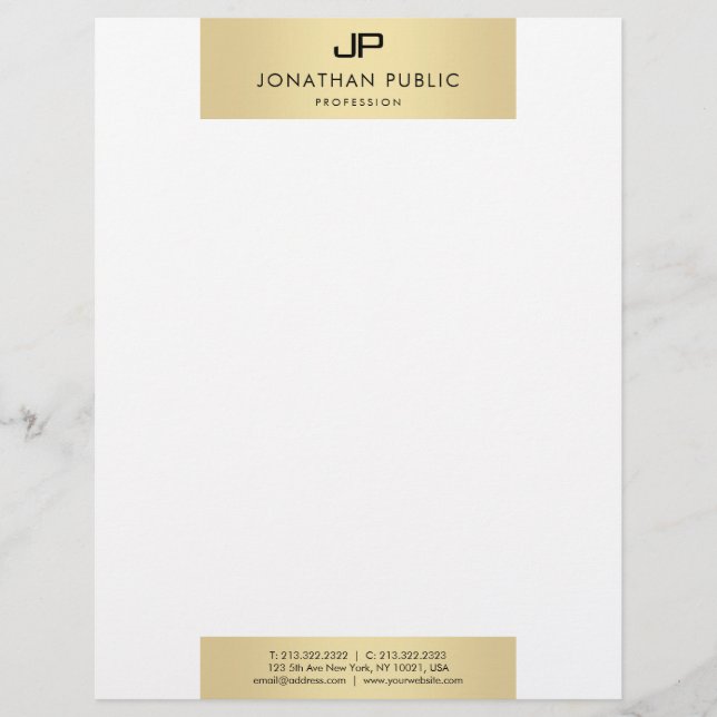 En-tête De Lettre Monogramme moderne Glamour Plain Faux Or Élégant (Devant)