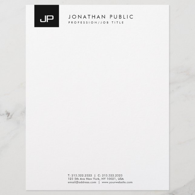 En-tête De Lettre Monogramme moderne noir et blanc Modèle simple (Devant)