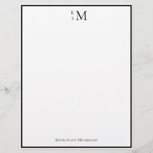 En-tête De Lettre Monogramme Noir Blanc Élégant Professionnel 