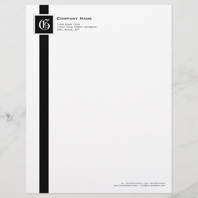 En-tête De Lettre Monogramme noir et blanc professionnel de rayure (Devant)