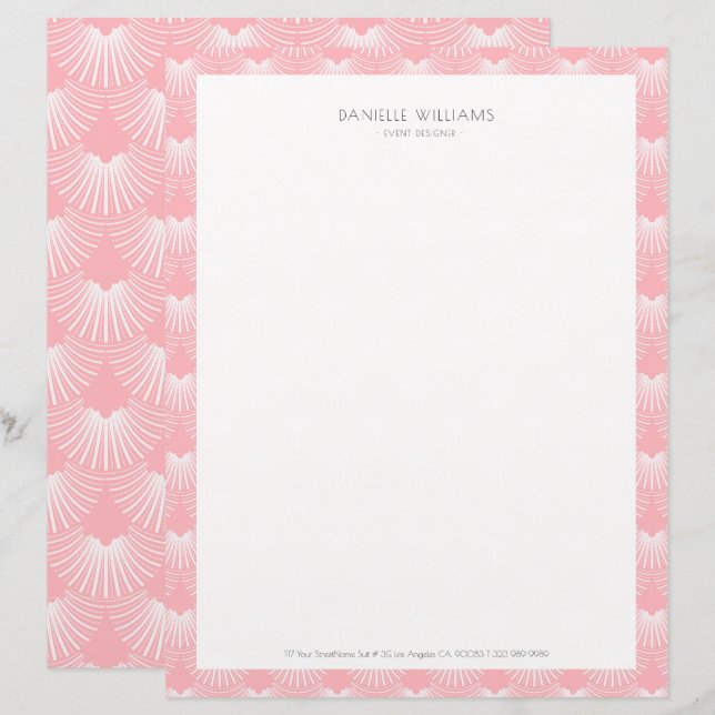 En-tête De Lettre Motif Art déco rose et blanc (Devant / Derrière)
