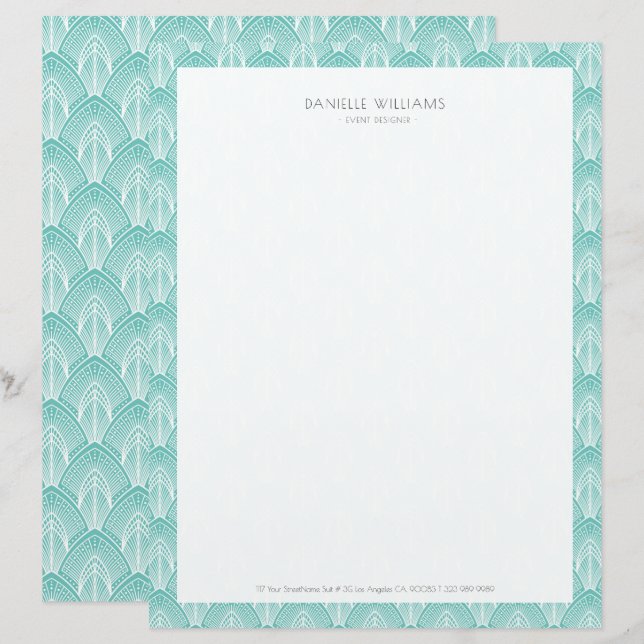 En-tête De Lettre Motif Art déco turquoise et blanche (Devant / Derrière)