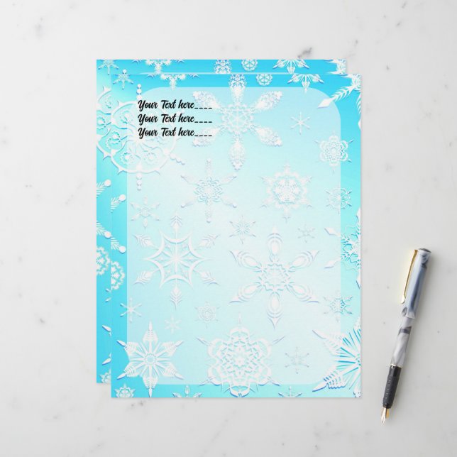 En-tête De Lettre Motif Crystal Snowflakes (Devant/Arrière en situation)