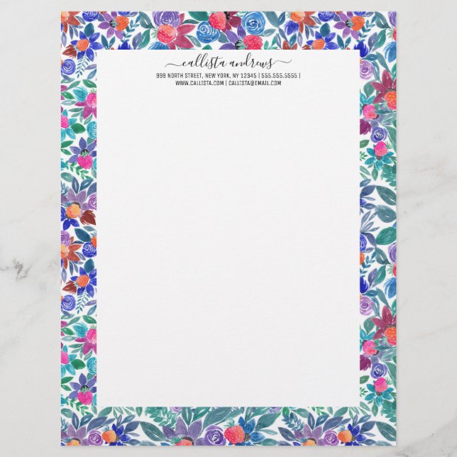 En-tête De Lettre Motif d'aquarelle aux fraises florales (Devant)