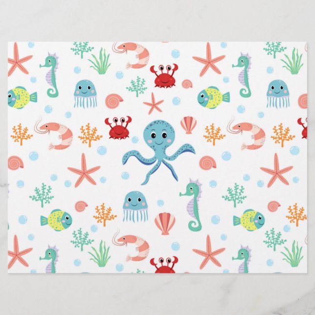 En-tête De Lettre Motif du monde marin (Devant)