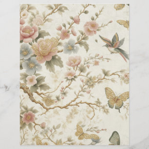 En-tête De Lettre Motif floral chinois vintage avec colibri