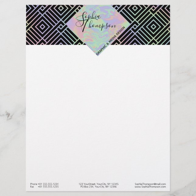 En-tête De Lettre Motif Holographique symétrique moderne - En-tête (Devant)