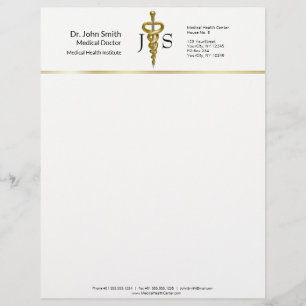 En-tête De Lettre Noble Classy Médicale Élégant Or Argent Asclepius