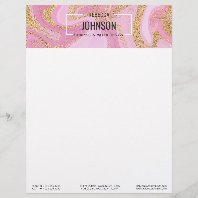 En-tête De Lettre Nom en marbre rose précieux moderne - En-tête (Devant)