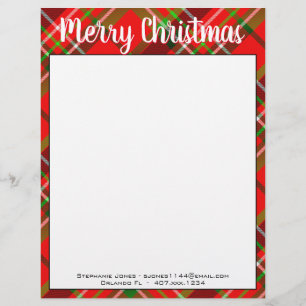 En-tête De Lettre Nom Joyeux Noël Rouge/Vert Tartan Plaid
