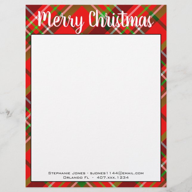 En-tête De Lettre Nom Joyeux Noël Rouge/Vert Tartan Plaid (Devant)
