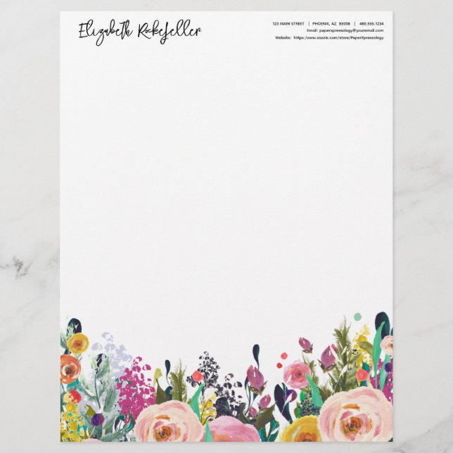 En-tête De Lettre Nom personnalisé Adresse postale Floral Blooms (Devant)