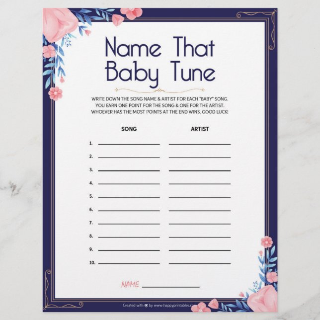 En-tête De Lettre Nommer La Tune Bébé [Cadre Floral] (Devant)