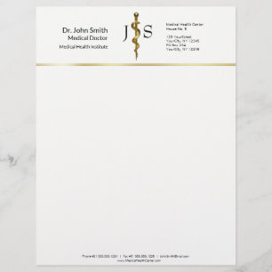 En-tête De Lettre Or sur bâton blanc classique Asclepius Médicale