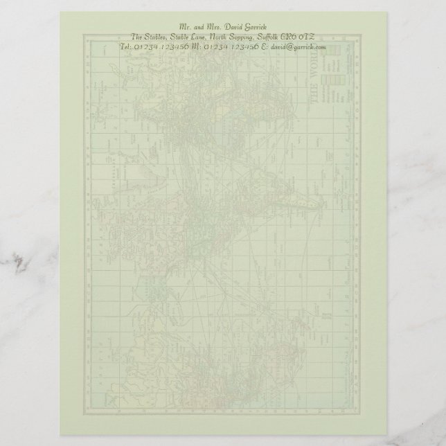 En-tête De Lettre Papeterie de carte du monde (Devant)