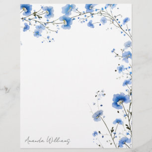 En-tête De Lettre Papier à Lettre Floral Fleurs Sauvages Bleues