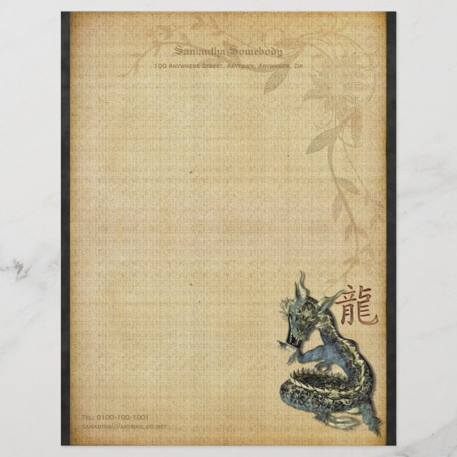 En-tête De Lettre Papier à lettres bleu chinois de dragon (Devant)