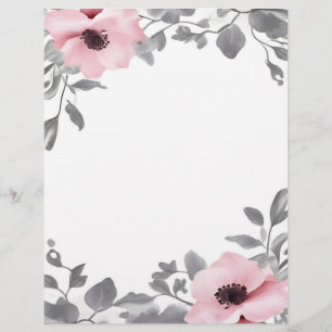 En-tête De Lettre Papier à lettres Fleurs roses Accents gris