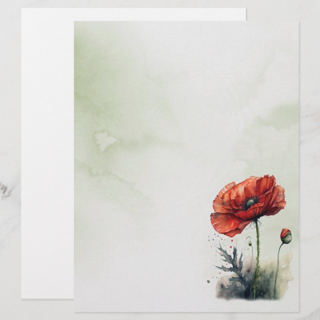 En-tête De Lettre Papier de papeterie de style aquarelle rouge (Devant / Derrière)