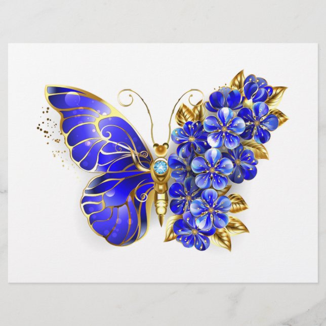En-tête De Lettre Papillon saphir à fleurs (Devant)
