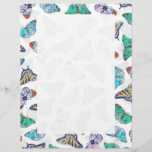 En-tête De Lettre Papillons d'aquarelle couleur blanche (Devant)