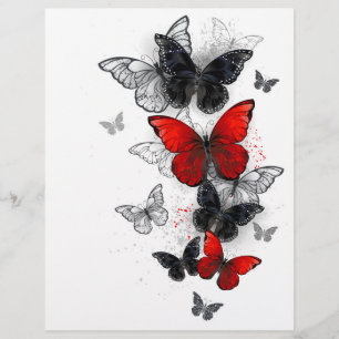 En-tête De Lettre Papillons noirs et rouges volants