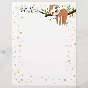 En-tête De Lettre paresse, paresse mignonne, illustration animale