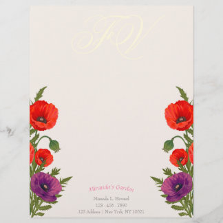 En-tête De Lettre Pavot à fleurs Monogramme Floral Business Lethead