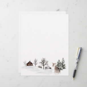 En-tête De Lettre Paysage de neige hivernal Cerf