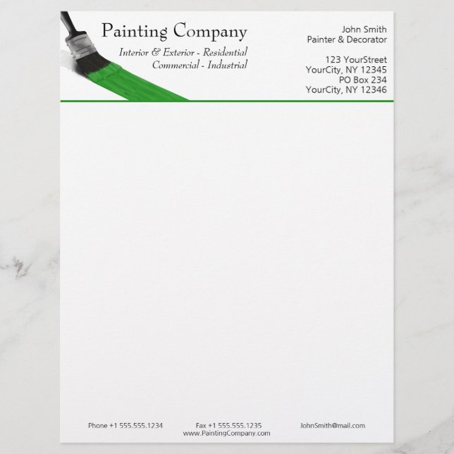 En-tête De Lettre Peinture Peintre Service Société Pinceau vert (Devant)