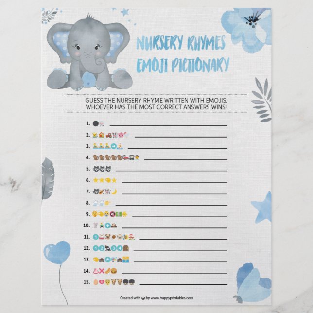 En-tête De Lettre Pépinière Rhymes Emoji Pictionary [Eléphant bébé] (Devant)