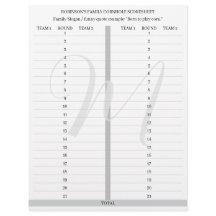 Personalized Cornhole Game Score Sheets