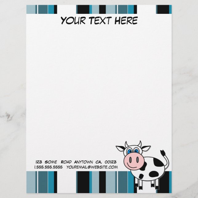 En-tête de lettre personnalisable de vache (Devant)