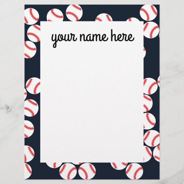 En-tête de lettre personnalisé de base-ball (Devant)