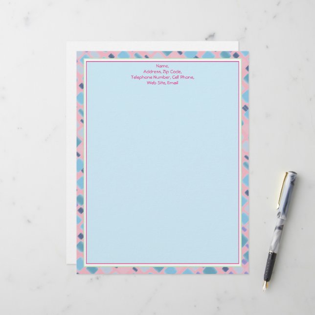 En-tête De Lettre Personnalisé rose et bleu stationnaire ou (Devant/Arrière en situation)