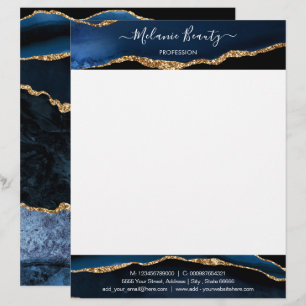 En-tête de lettre personnalisée Agate Bleu Nuit Or