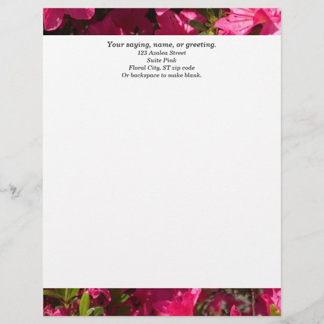 En-tête de lettre personnalisée Azalea rose avec a (Devant)