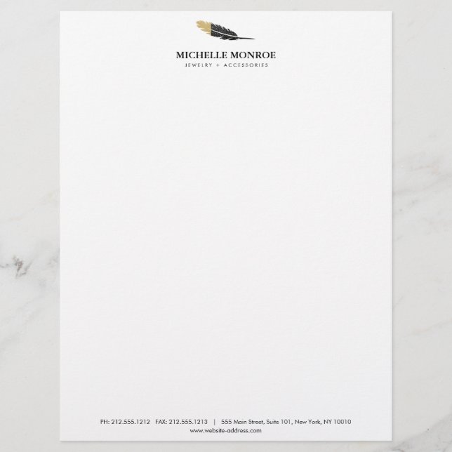 En-tête De Lettre Personnalisée Boho Gold tendance concepteur de plume blanche (Devant)
