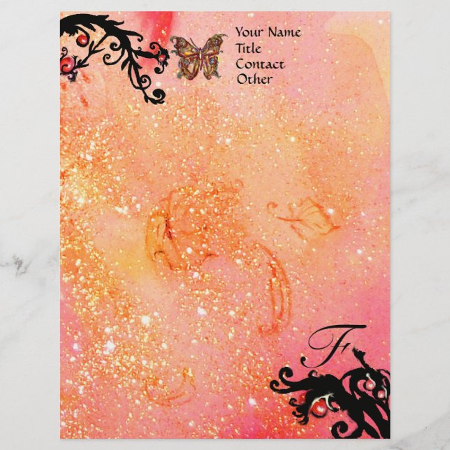 En-tête De Lettre Personnalisée BOUTEILLE EN ÉPARGNES, Pink Black Fils Monogramme (Devant)