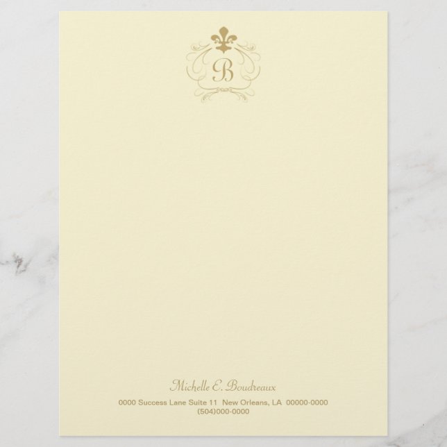 En-tête De Lettre Personnalisée Champagne Gold Fleur de Lis Monogram (Devant)