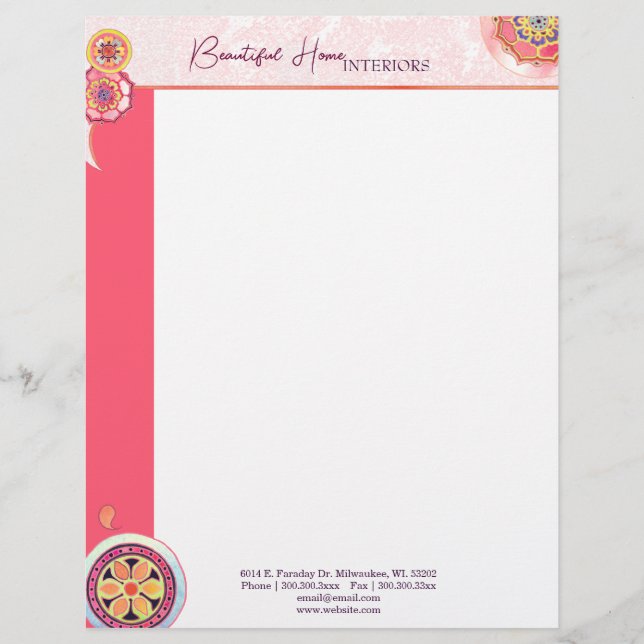 En-tête De Lettre Personnalisée Élégant Asiatique Lotus Motif Pink Business (Devant)