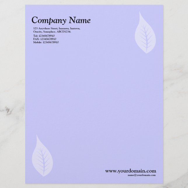 En-tête De Lettre Personnalisée Feuille élégante - Bleu clair (Devant)